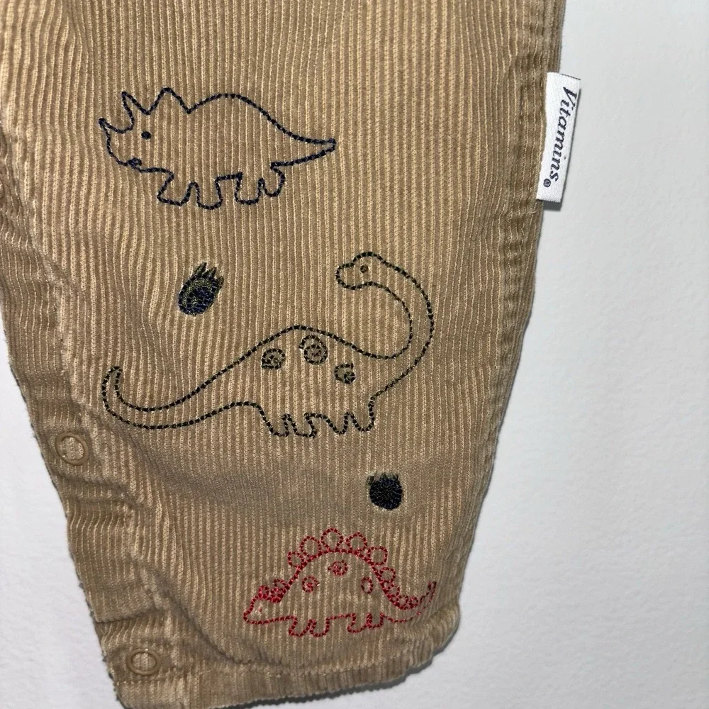 Vintage Corduroy Dinosaur Overalls Boys Size 18M Embroidered